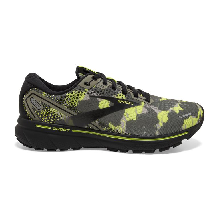 Brooks Ghost 14 Cushioned Road Running Shoes - Men's - Olive/Lime Punch/Black (06378-MCBU)